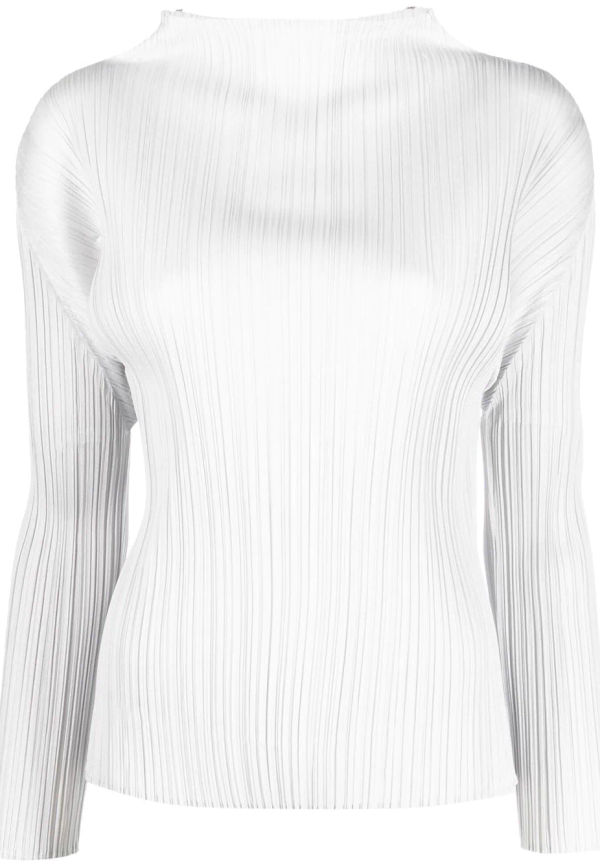 Pleats Please Issey Miyake plisserad topp med hög krage - Grå