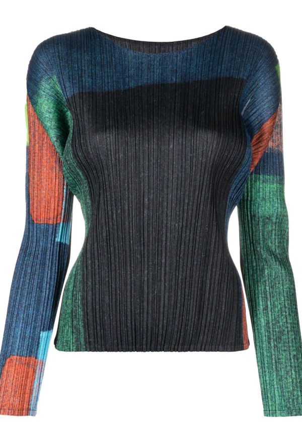Pleats Please Issey Miyake plisserad topp med panel - Blå