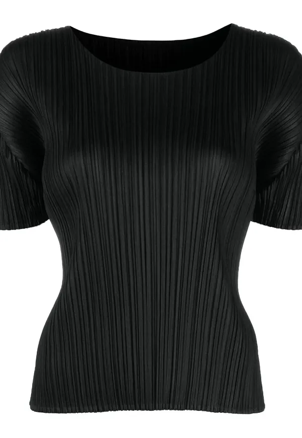 Pleats Please Issey Miyake plisserad topp med rundad hals - Svart
