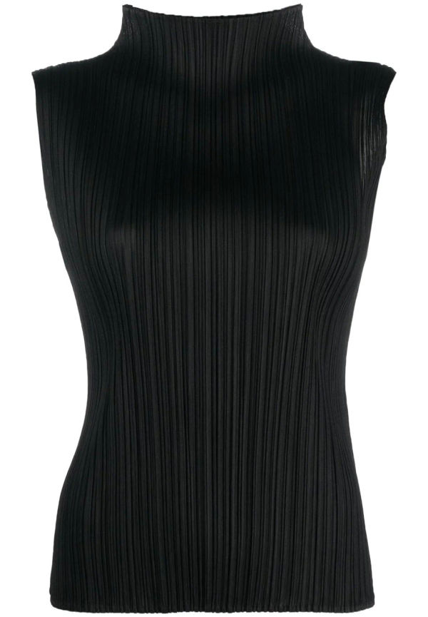 Pleats Please Issey Miyake plisserad ärmlös topp med hög krage - Svart