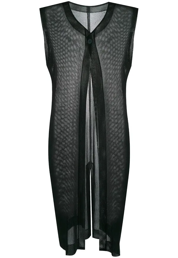 Pleats Please Issey Miyake ärmlös lång kappa - Grön