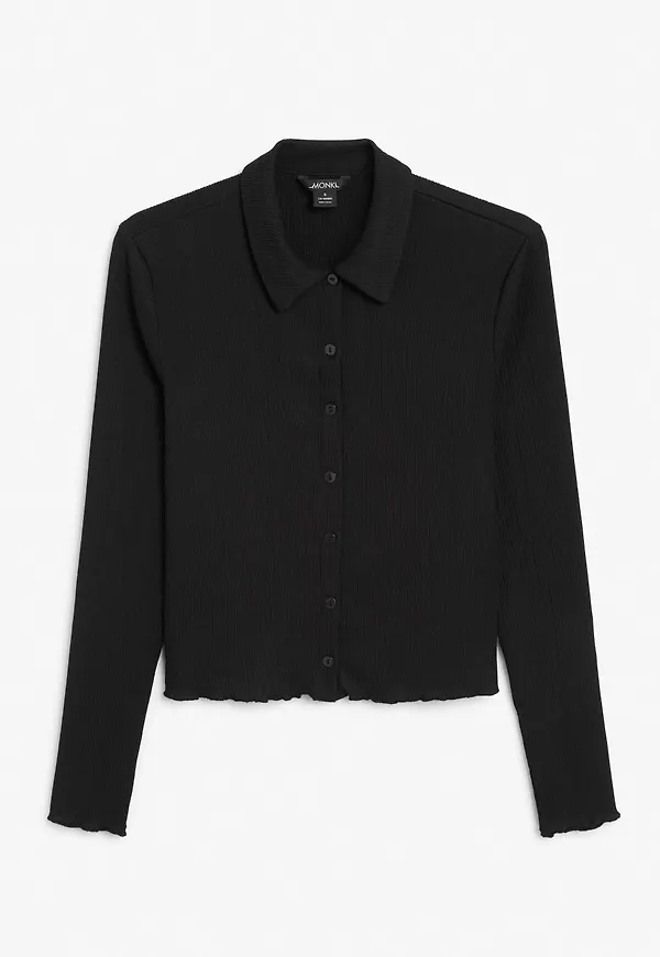 Plisse collar top - Black