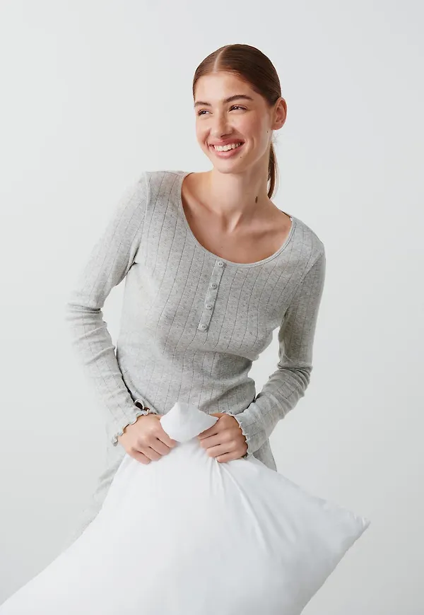 Pointelle long sleeve top