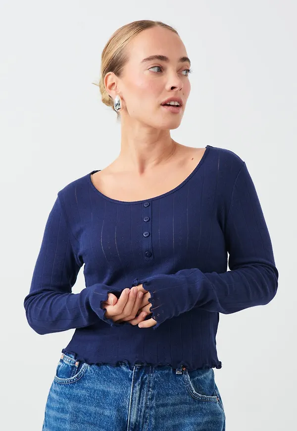 Pointelle long sleeve top