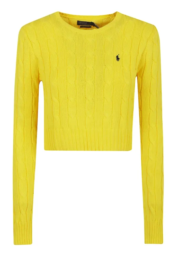 Polo Ralph Lauren, Stickade tröjor & koftor, Dam, M, Bomull, Gul Orange Tröja Stiliga Avslappnade Utflykter