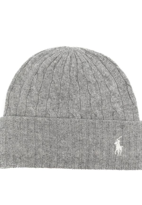 Polo Ralph Lauren kabelstickad mössa med broderad logotyp - Grå