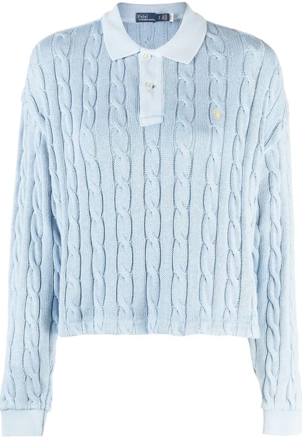 Polo Ralph Lauren kabelstickad pikétröja - Blå