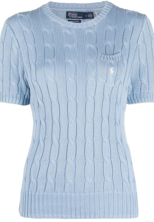 Polo Ralph Lauren kabelstickad topp med broderad logotyp - Blå