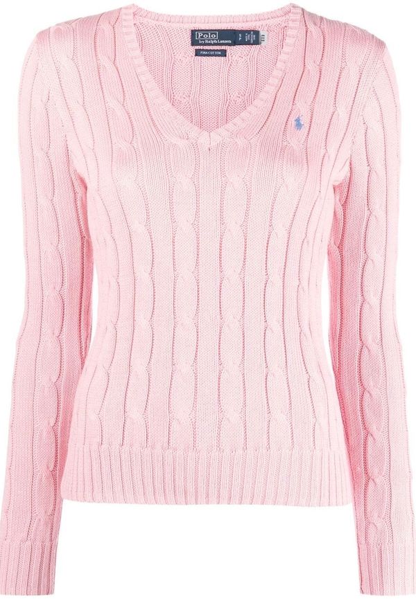 Polo Ralph Lauren kabelstickad tröja med broderad logotyp - Rosa