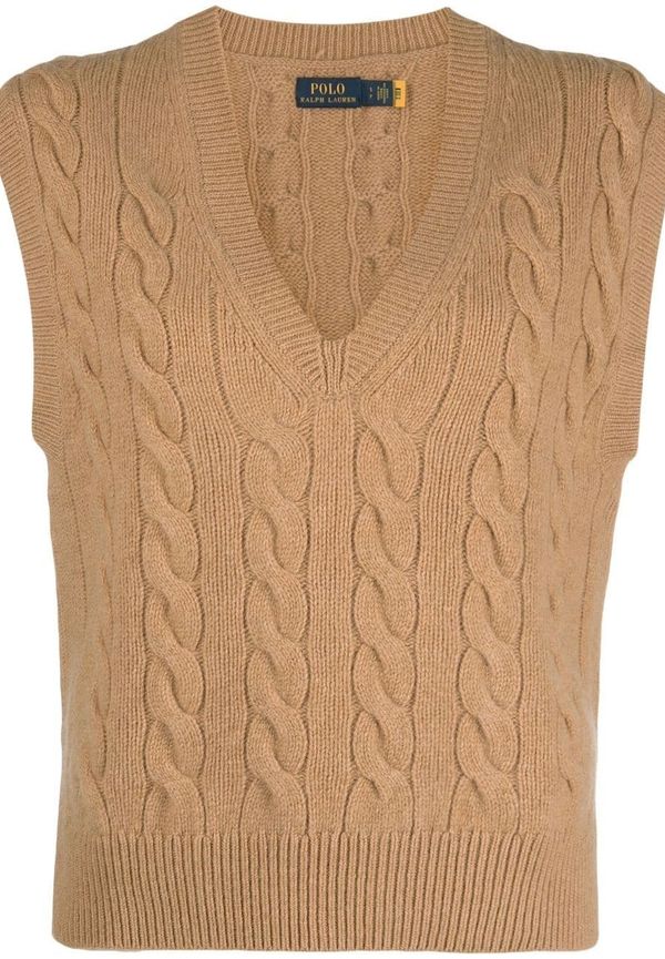 Polo Ralph Lauren kabelstickad väst i oversize-modell - Neutral