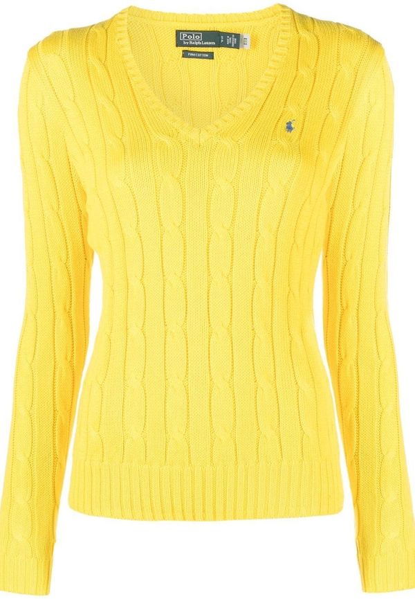 Polo Ralph Lauren Kimberly kabelstickad v-ringad tröja - Gul
