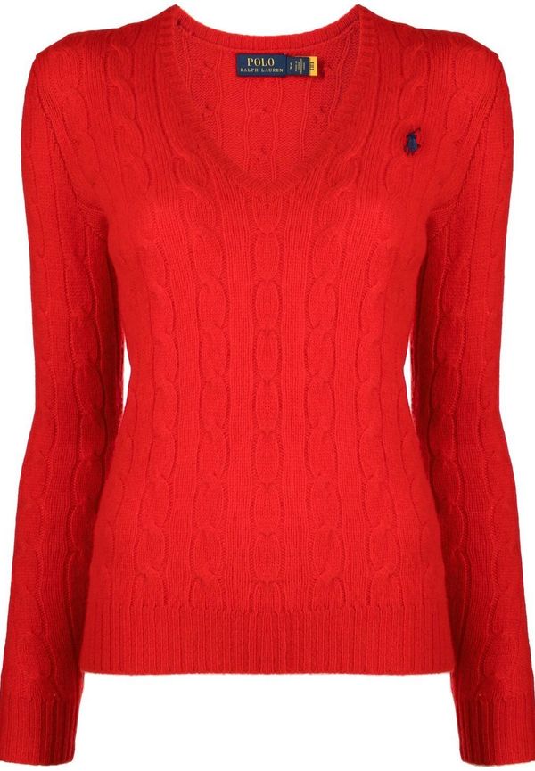 Polo Ralph Lauren Kimberly kabelstickad v-ringad tröja - Röd