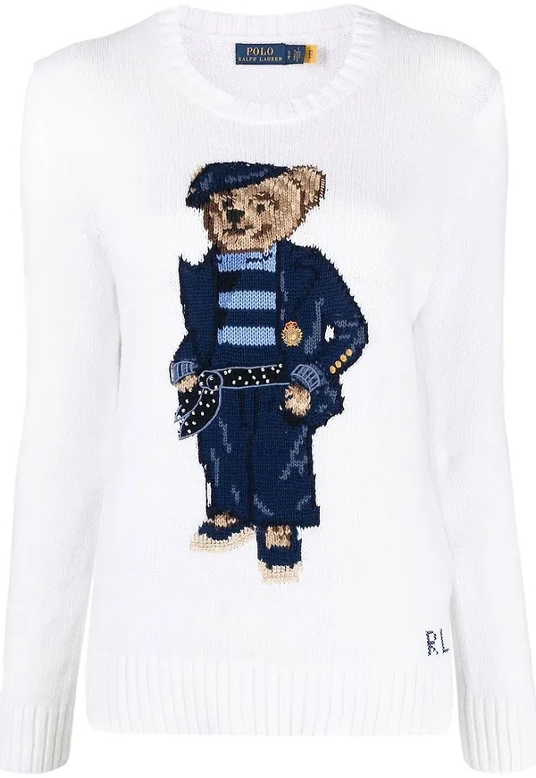 Polo Ralph Lauren Polo Bear intarsiastickad tröja - Vit