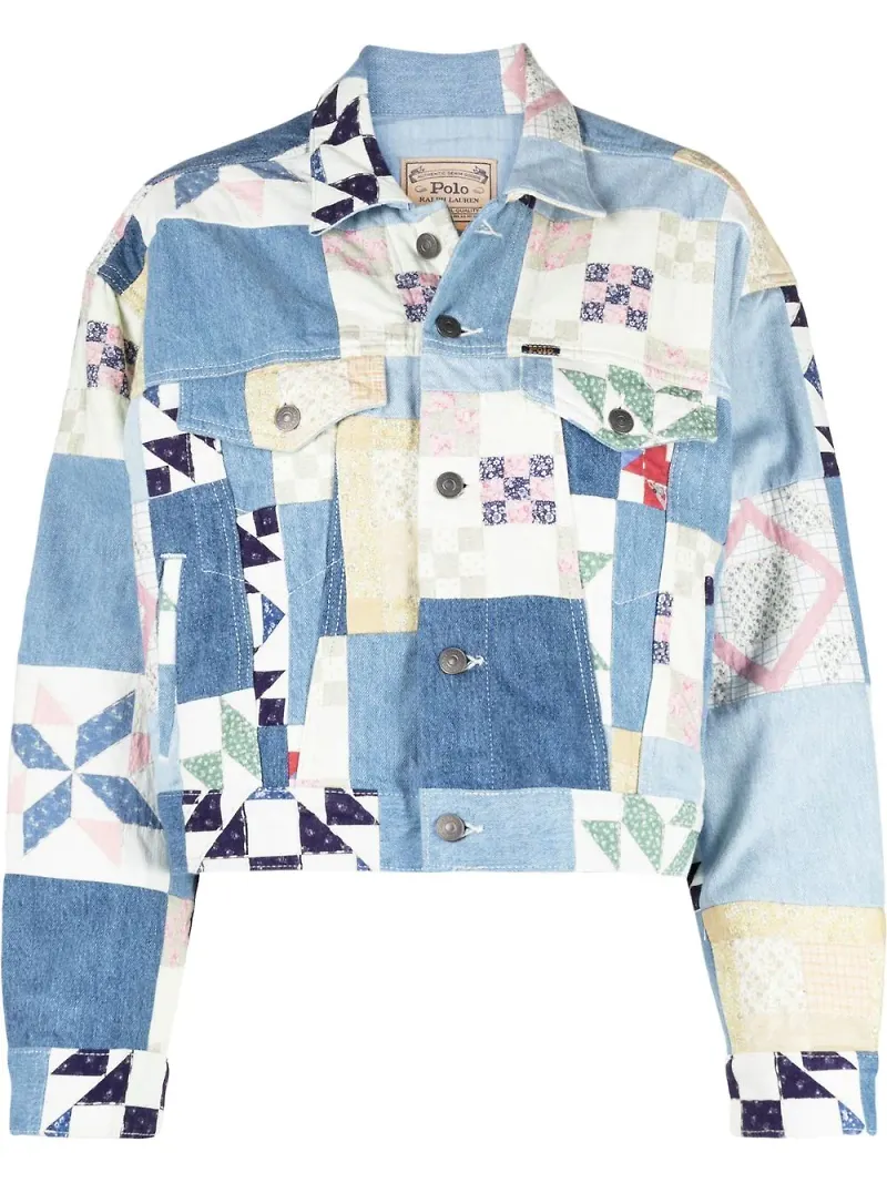 Polo Ralph Lauren quiltad truckerjacka med lappdesign - Blå