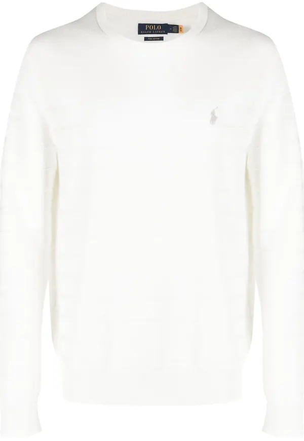 Polo Ralph Lauren randig pullover med rundad hals - Vit