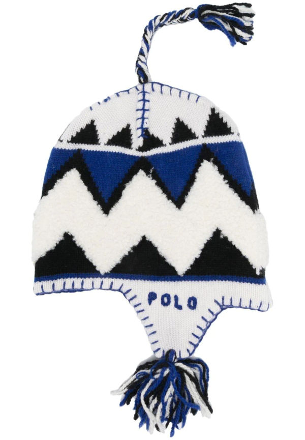 Polo Ralph Lauren sicksackmönstrad stickad mössa - Blå