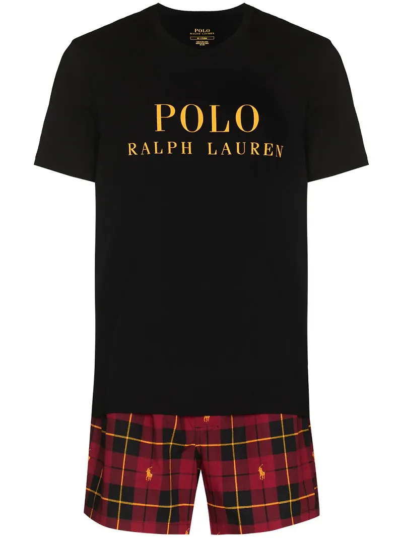 Polo Ralph Lauren skotskrutig pyjamas med logotyp - Svart
