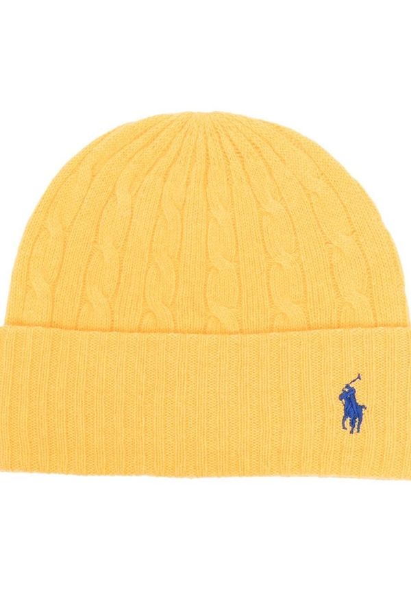 Polo Ralph Lauren stickad mössa med broderad logotyp - Gul