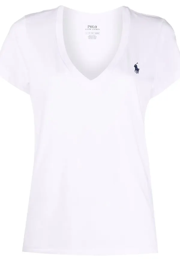 Polo Ralph Lauren v-ringad t-shirt med logotyp - Vit