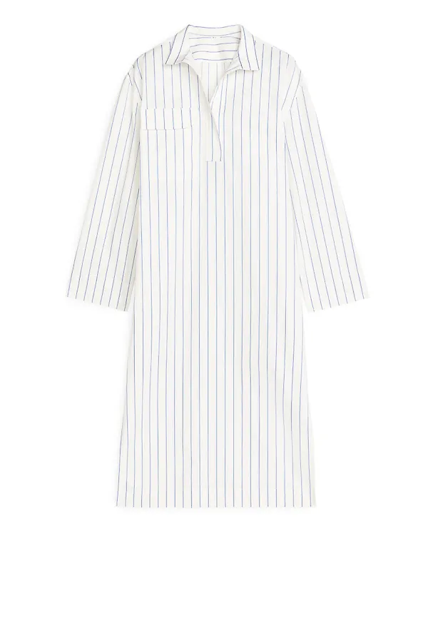 Poplin Belted Dress - White