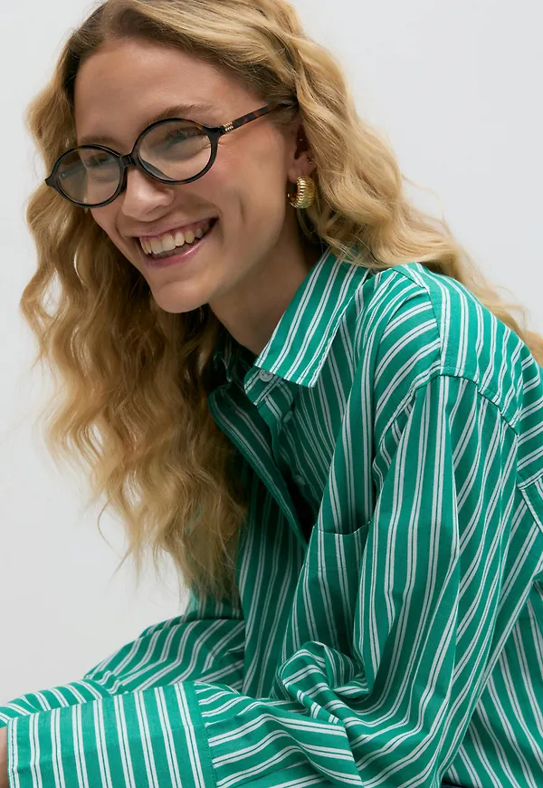 Gina Tricot - Poplin shirt - skjortor - Grön - XS - Dam
