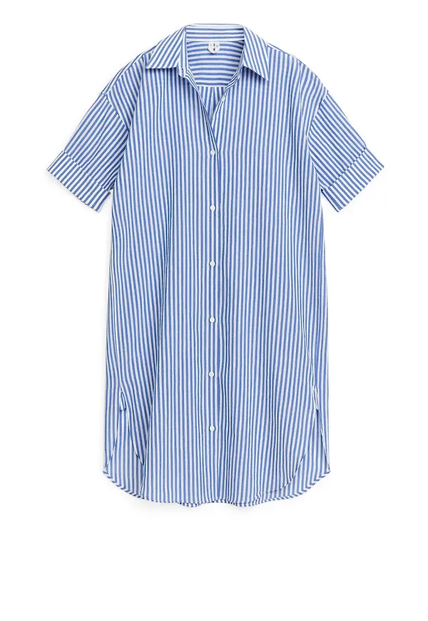 Poplin Shirt Dress - Blue