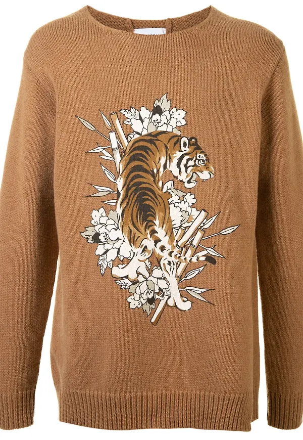Ports V stickad tröja med tigermotiv - Brun