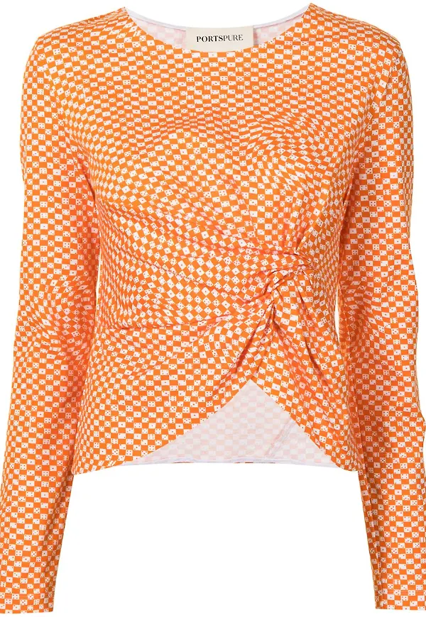 PortsPURE rutig draperad blus - Orange