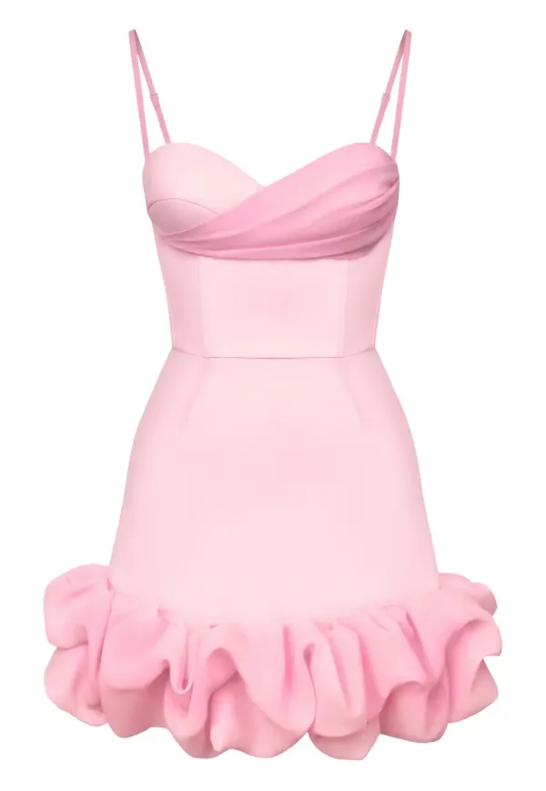 POST MERIDIEM draperad miniklänning med volang - Rosa – Farfetch
