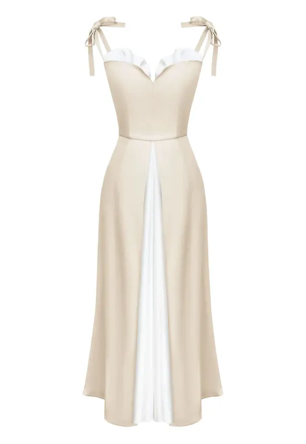 POST MERIDIEM Flowy midiklänning med slits - Neutral