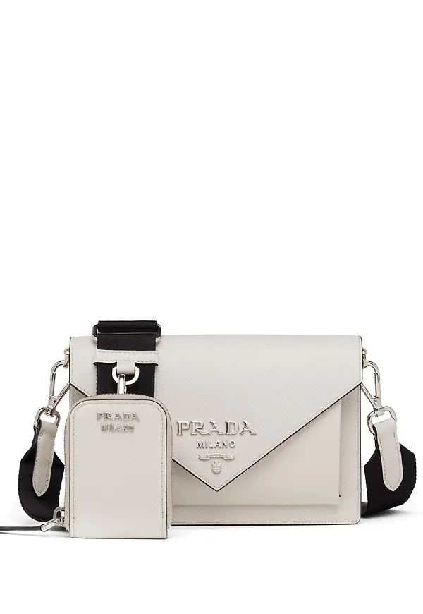 Prada axelväska med logotypplakett - Vit