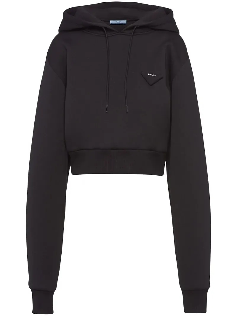 Prada beskuren fleecehoodie - Svart