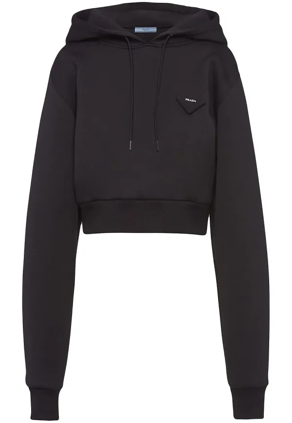 Prada beskuren fleecehoodie - Svart