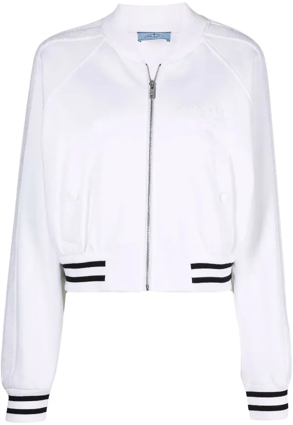 Prada bomberjacka med logotyp - Vit
