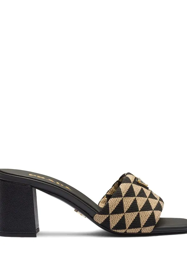 Prada broderade toffelsandaler - Svart