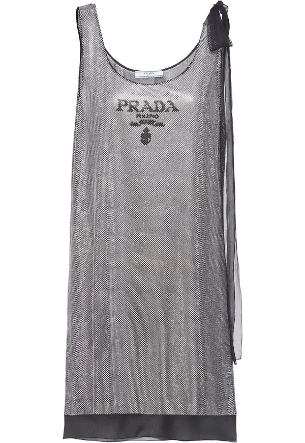 Prada chiffongklänning med strass - Silverfärgad