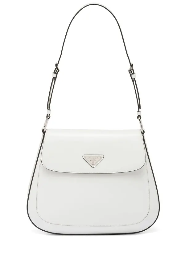 Prada Cleo brushed-leather-shoulder-bag-with-flap - Vit