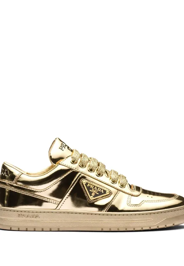Prada Downtown lädersneakers - Guldfärgad