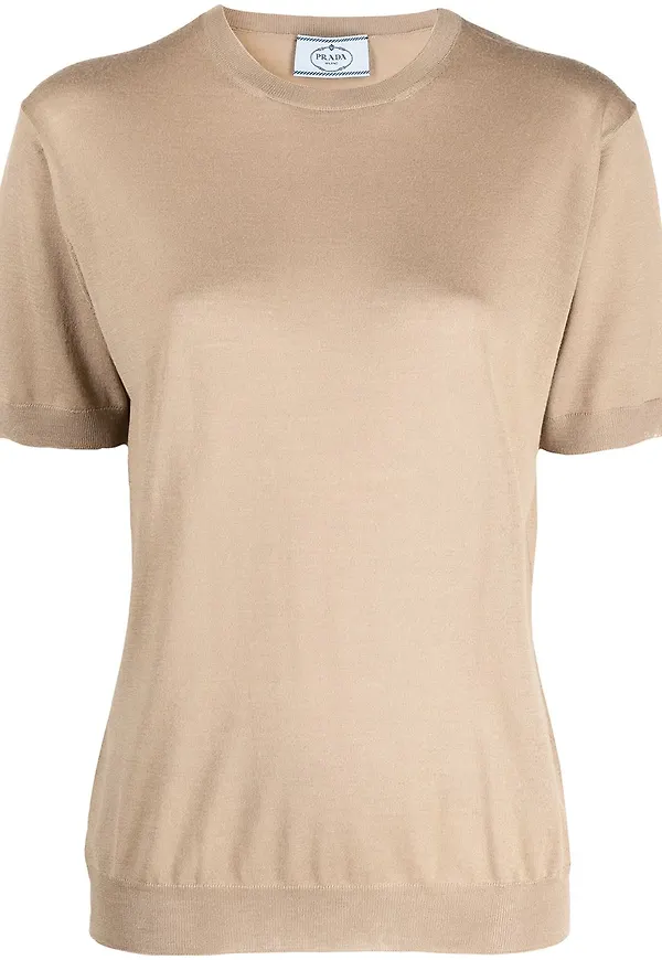 Prada finstickad t-shirt i jungfruull - Neutral