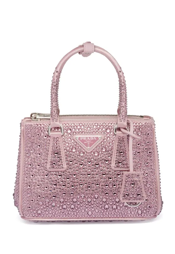 Prada Galleria liten totebag med strass - Rosa