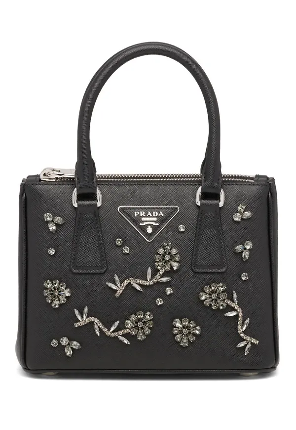 Prada Galleria totebag med applikation - Svart