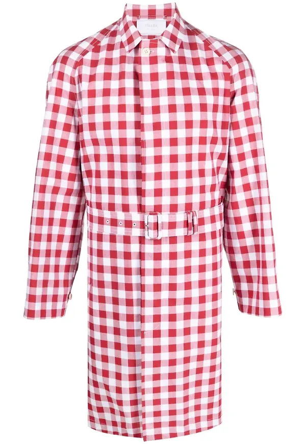 Prada ginghamrutig trenchcoat - Röd