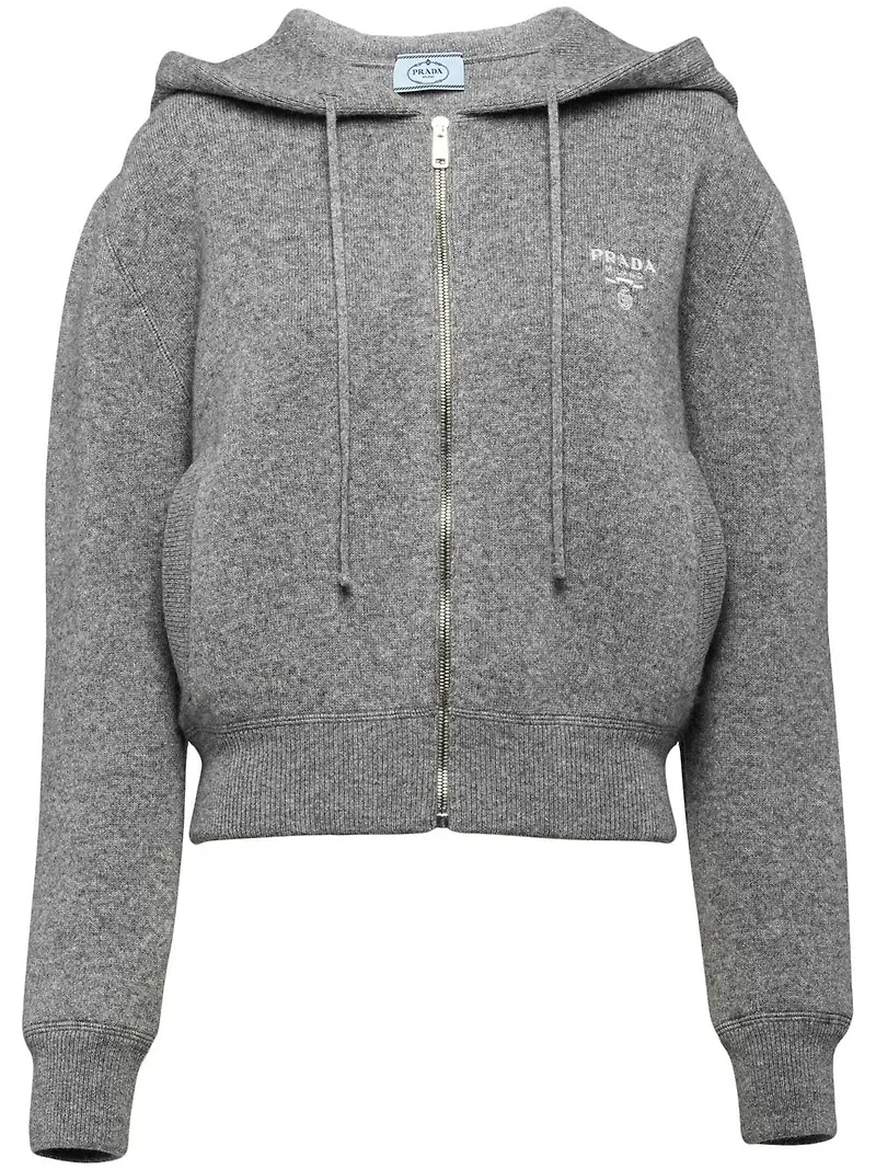 Prada hoodie med broderad logotyp - Grå