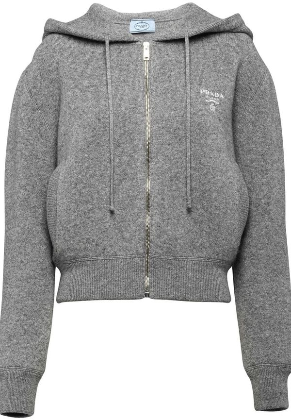 Prada hoodie med broderad logotyp - Grå