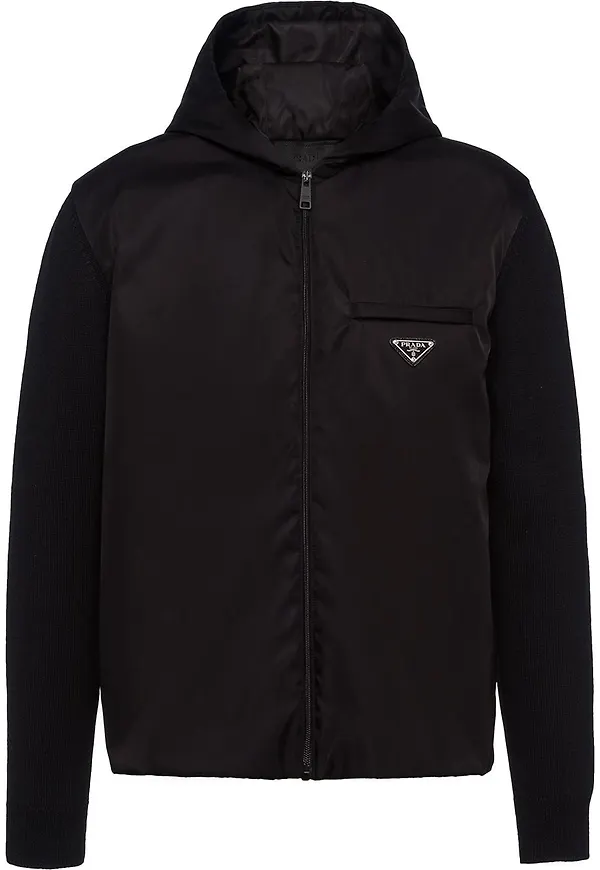 Prada huvtröja med blandat material - Svart