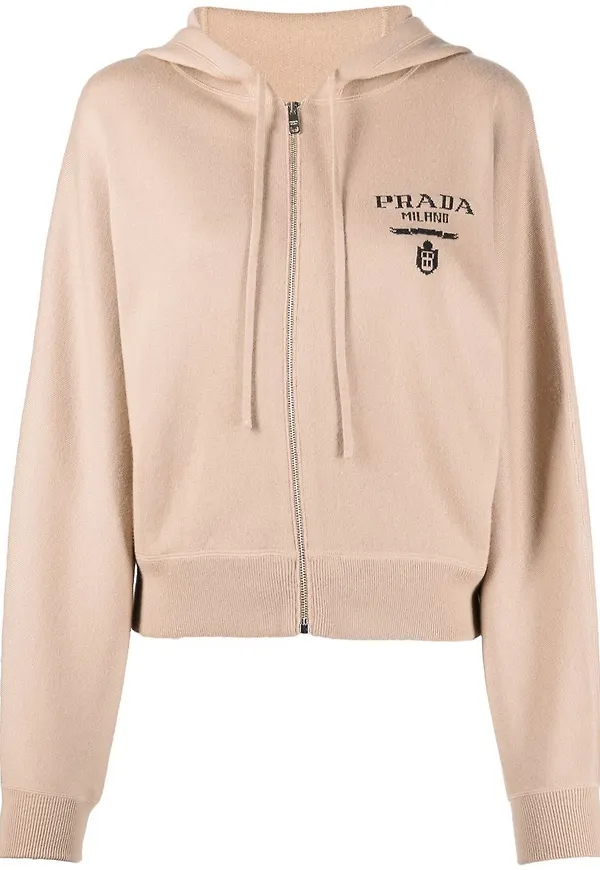 Prada intarsiastickad kofta med huva - Neutral