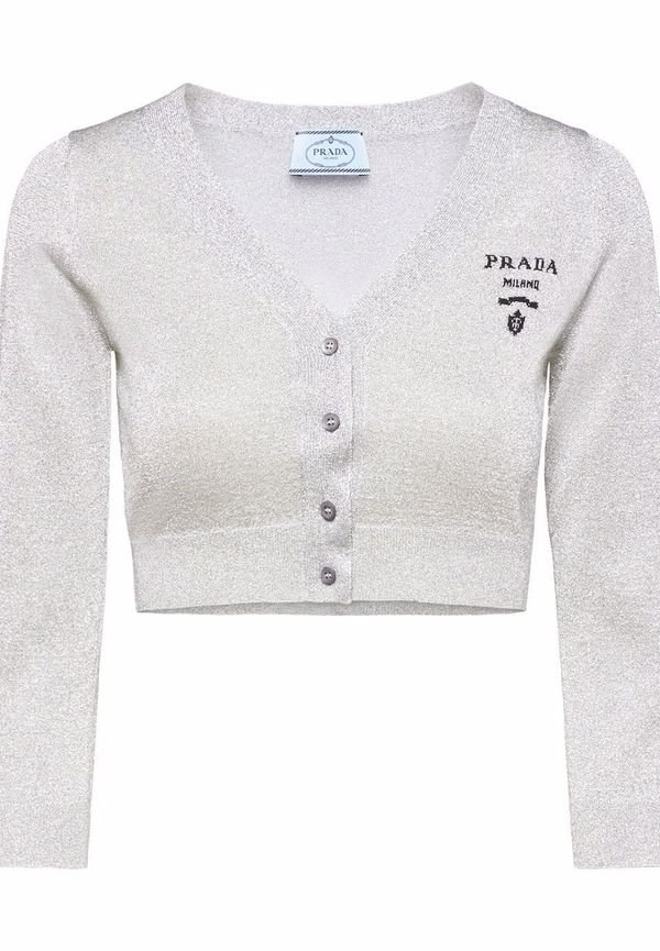 Prada intarsiastickad kort kofta - Grå