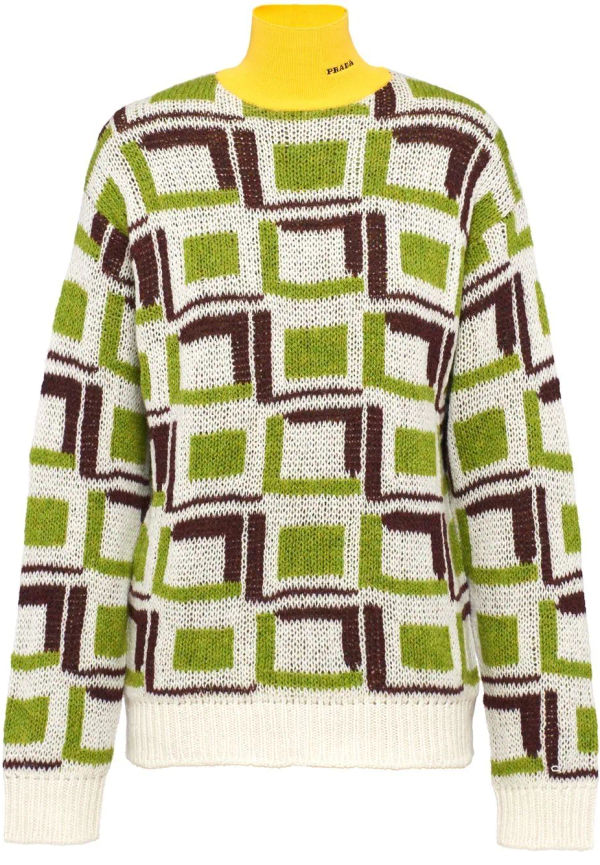 Prada intarsiastickad polotröja i ull - Grön
