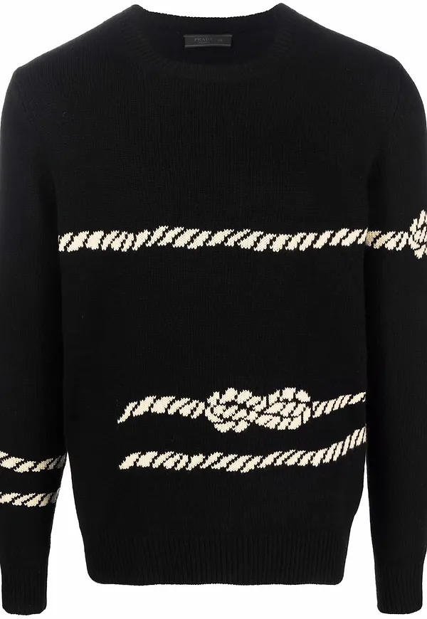 Prada intarsiastickad tröja - Svart