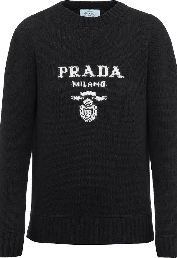 Prada intarsiastickad tröja med logotyp - Svart